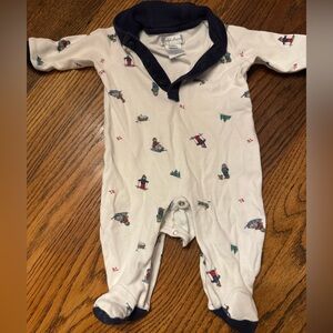 Ralph Lauren Baby White One-Piece Footed Pajamas with Navy Trim